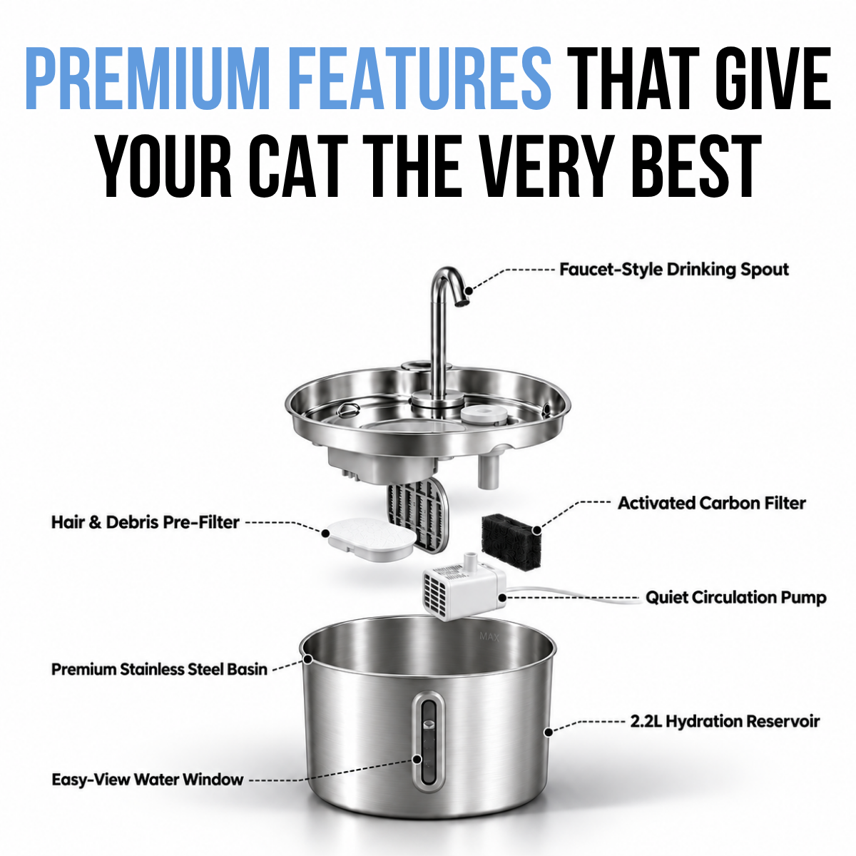 STAINLESS STEEL CAT FOUNTAIN